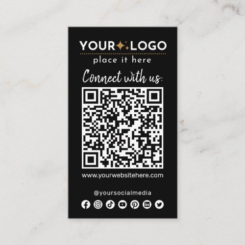 Connect With Us QR Code Social Media Modern Black Business Card