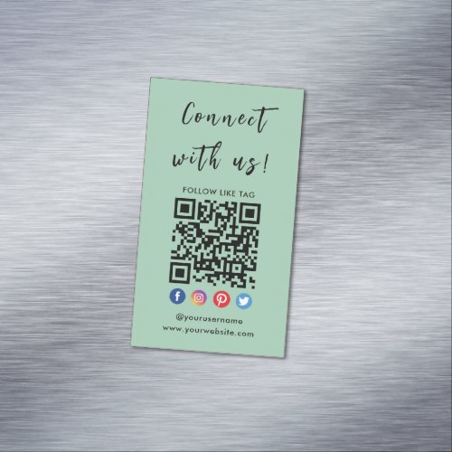 Connect With Us Qr Code Social Media Modern Green Business Card Magnet