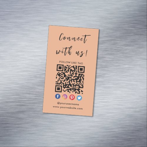 Connect With Us Qr Code Social Media Modern Orange Business Card Magnet
