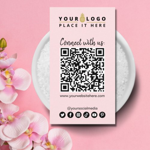 Connect With Us QR Code Social Media Modern Pink Business Card