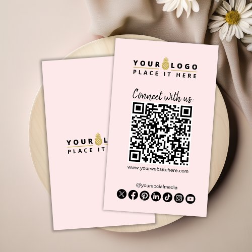 Connect With Us QR Code Social Media Modern Pink Business Card