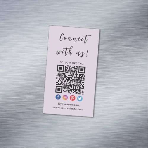 Connect With Us Qr Code Social Media Modern Purple Business Card Magnet
