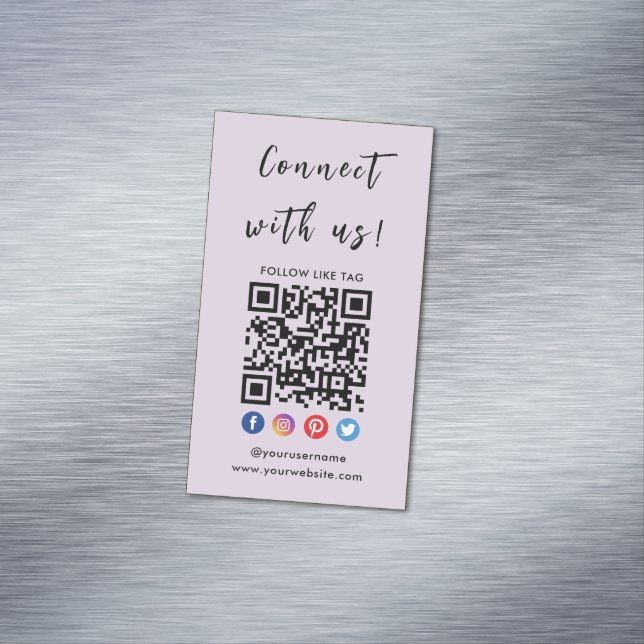 Connect With Us Qr Code Social Media Modern Purple Business Card Magnet (In Situ)