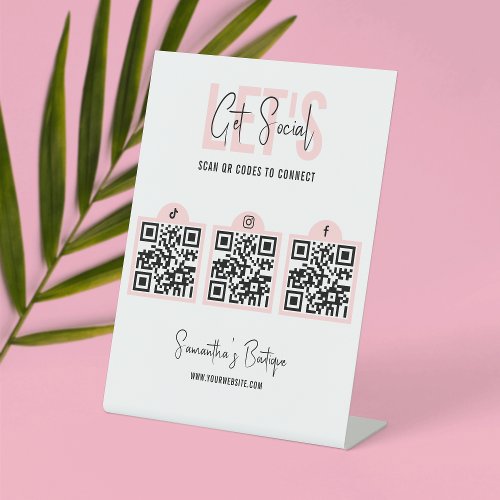 Connect With Us QR Code Social Media Pink Modern Pedestal Sign