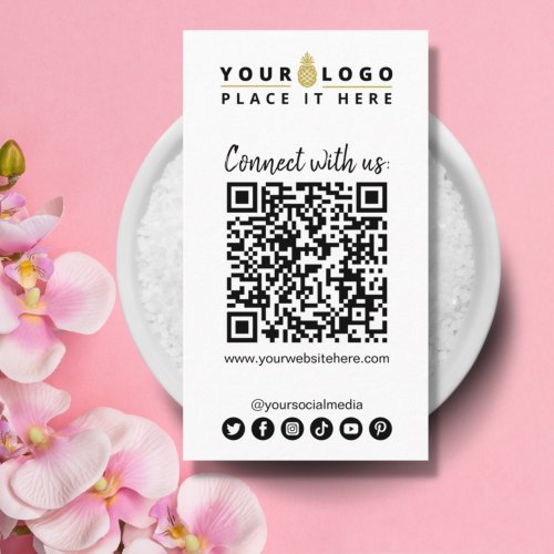 Connect With Us QR Code Social Media Simple White Business Card