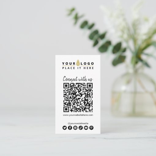 Connect With Us QR Code Social Media Simple White Business Card | Zazzle