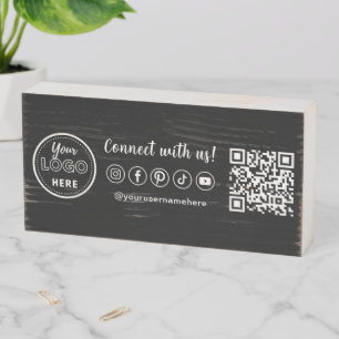 Connect With Us Qr Code Trendy Social Media Logo Wooden Box Sign
