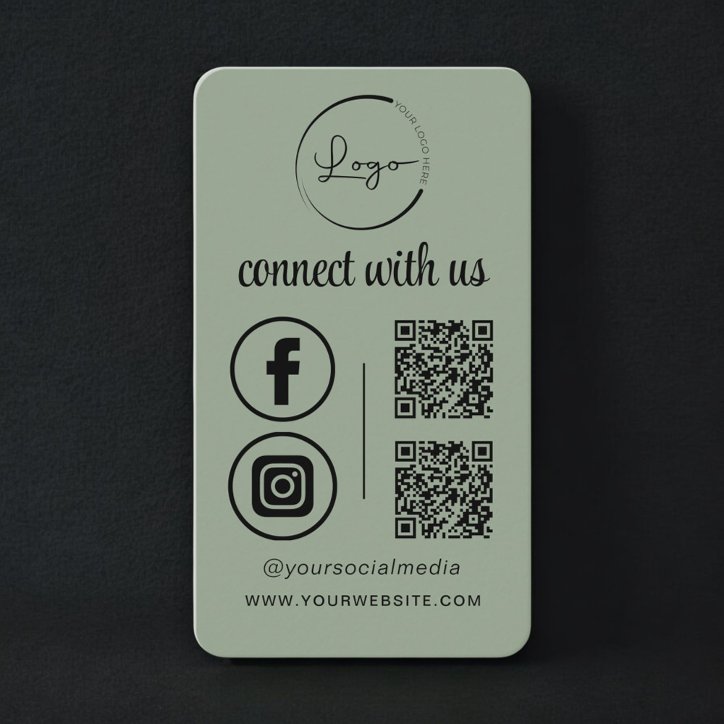 Connect With Us Sage Green QR Code Business Card