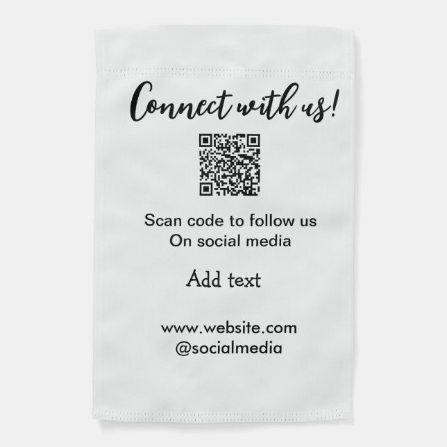 Connect with us scan QR code add website email  Garden Flag (Front)