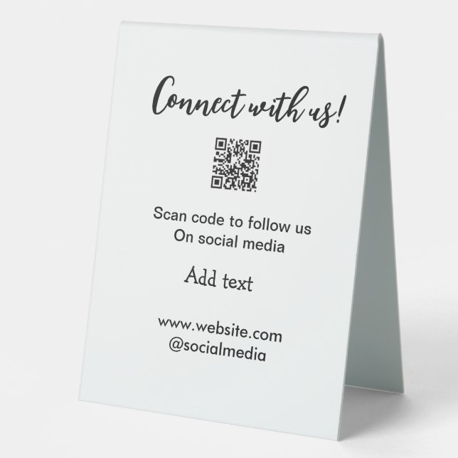 Connect with us scan QR code add website email  Table Tent (Front)