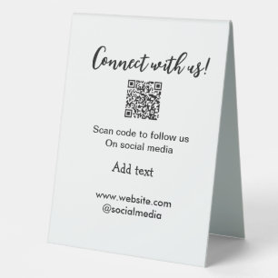 Connect with us scan QR code add website email Table Tent