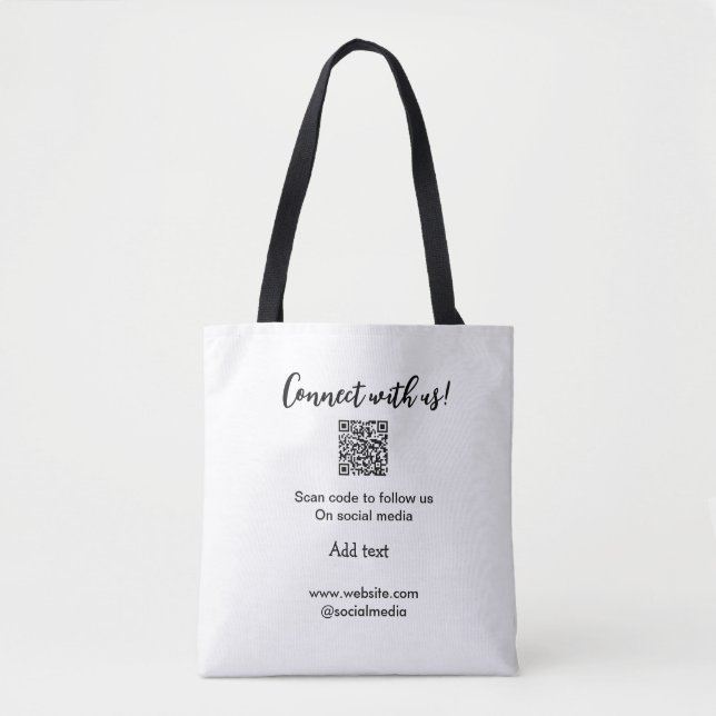 Connect with us scan QR code add website email  Tote Bag (Front)
