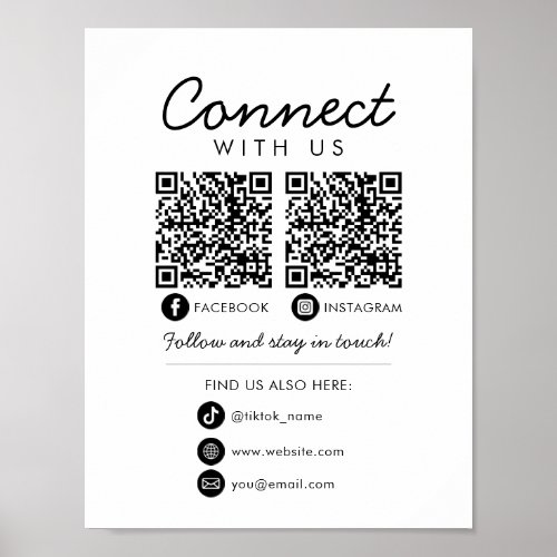 Connect with Us Social Media 2 QR Codes Website Poster