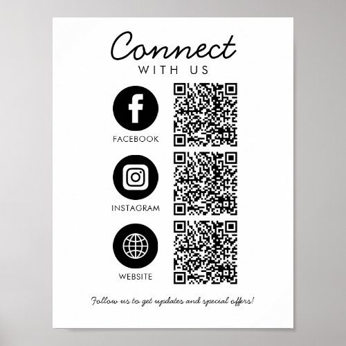 Connect with Us Social Media 3 QR Code Website Poster