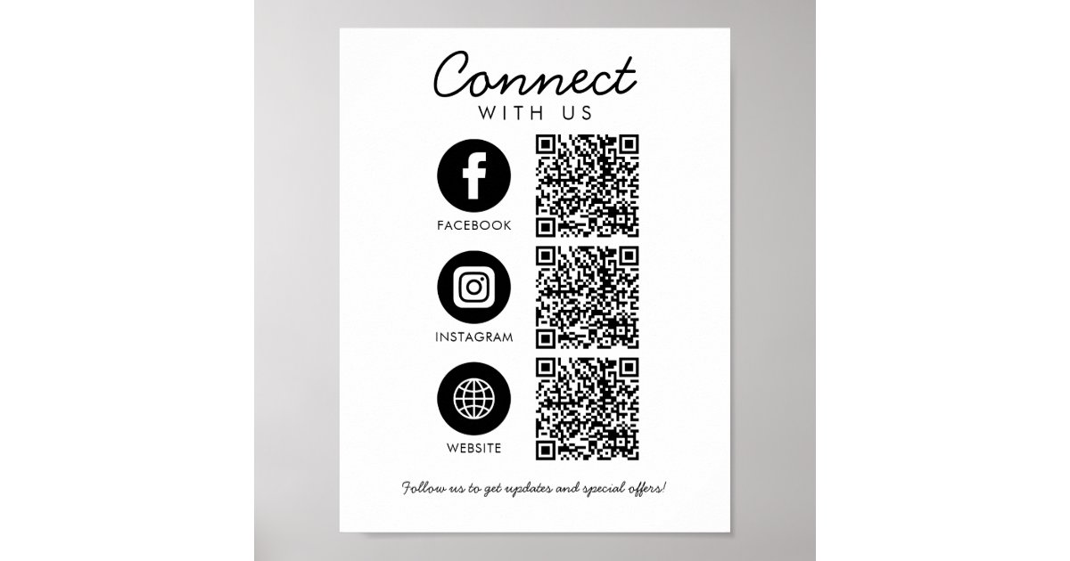 Connect with Us Social Media 3 QR Code Website Poster Zazzle