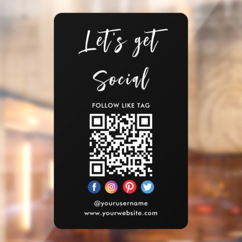 Connect With Us Social Media Black Qr Code Window Cling