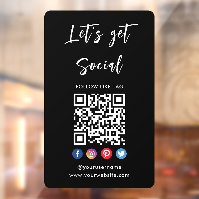 Connect With Us Social Media Black Qr Code Window Cling (Sheet 2)