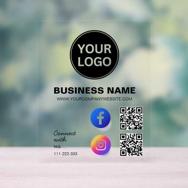 Connect with us Social Media Business Logo Acrylic Sign (Neutral)