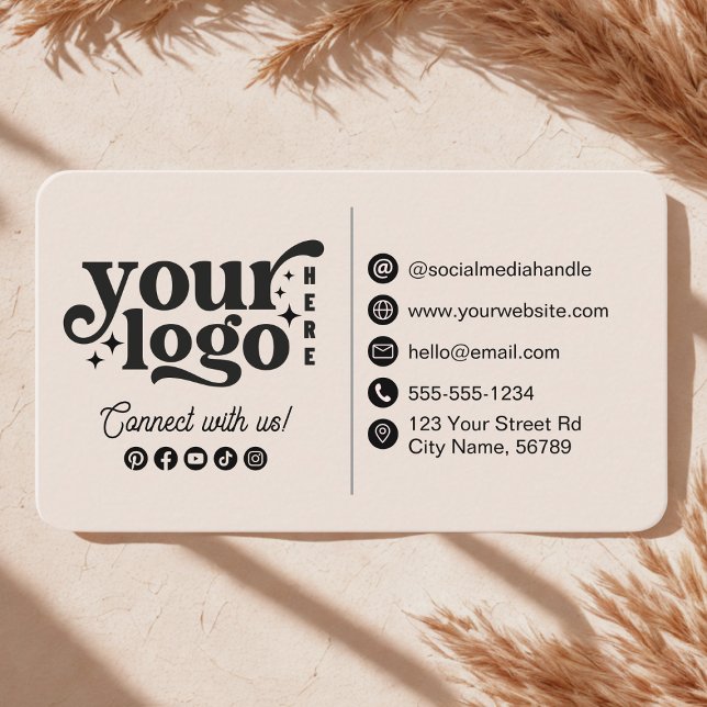 Connect With Us Social Media Contact Info Beige Business Card (Creator Uploaded)