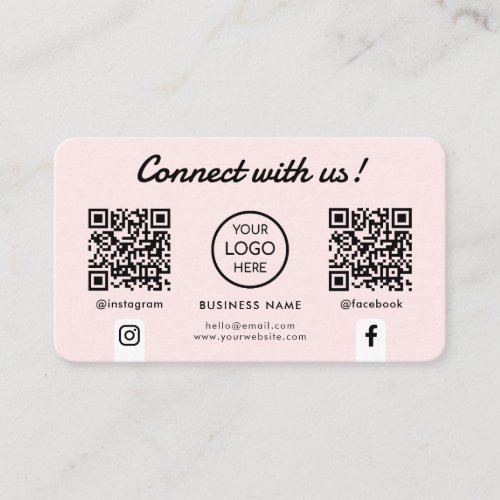 Connect with us Social Media Double QR Code Pink Business Card