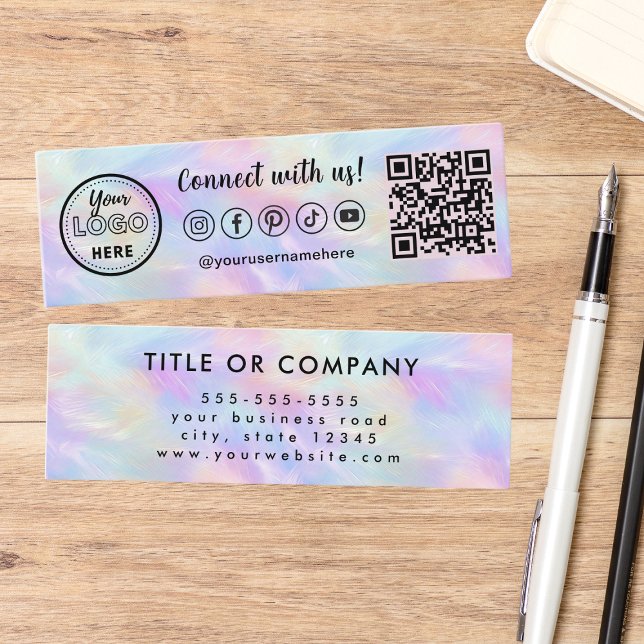 Connect With Us Social Media Logo Iridescent Opal Mini Business Card (Creator Uploaded)
