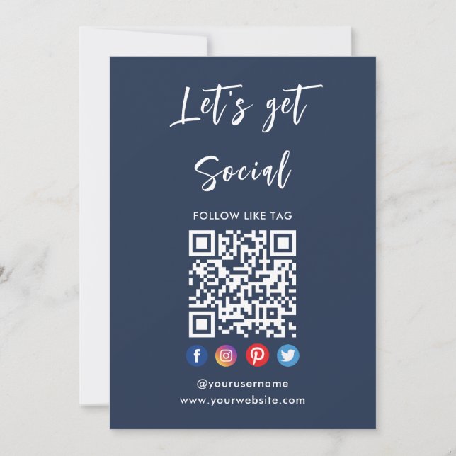 Connect With Us Social Media Modern Navy Blue Invitation (Front)
