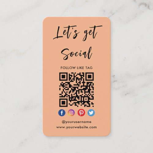 Connect With Us Social Media Modern Orange Qr Code Business Card