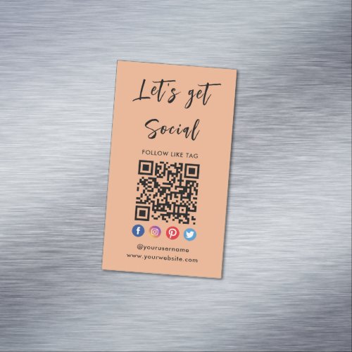 Connect With Us Social Media Modern Orange Qr Code Business Card Magnet