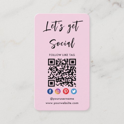 Connect With Us Social Media Modern Pink Qr Code Business Card