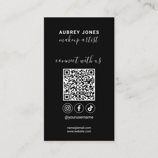 Connect with us Social Media Modern Script Busines Business Card (Front)