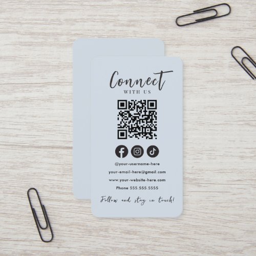 Connect With Us Social Media Navy QR Code Business Card