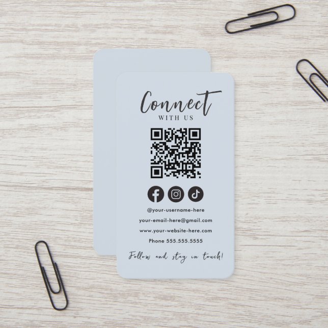 Connect With Us Social Media Navy QR Code Business Card (Front/Back In Situ)