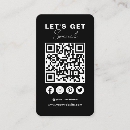 Connect With Us Social Media QR Code Black Business Card