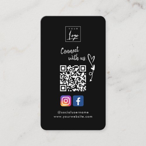 Connect with us  Social Media QR Code black Business Card