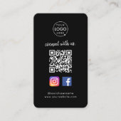 Connect with us | Social Media QR Code Black Business Card (Front)