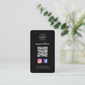Connect with us | Social Media QR Code Black Business Card (Standing Front)