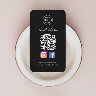 Connect with us   Social Media QR Code Black Business Card
