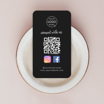 Connect With Us | Social Media Qr Code Black Business Card by GuavaDesign at Zazzle