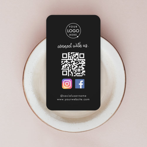 Connect with us  Social Media QR Code Black Business Card