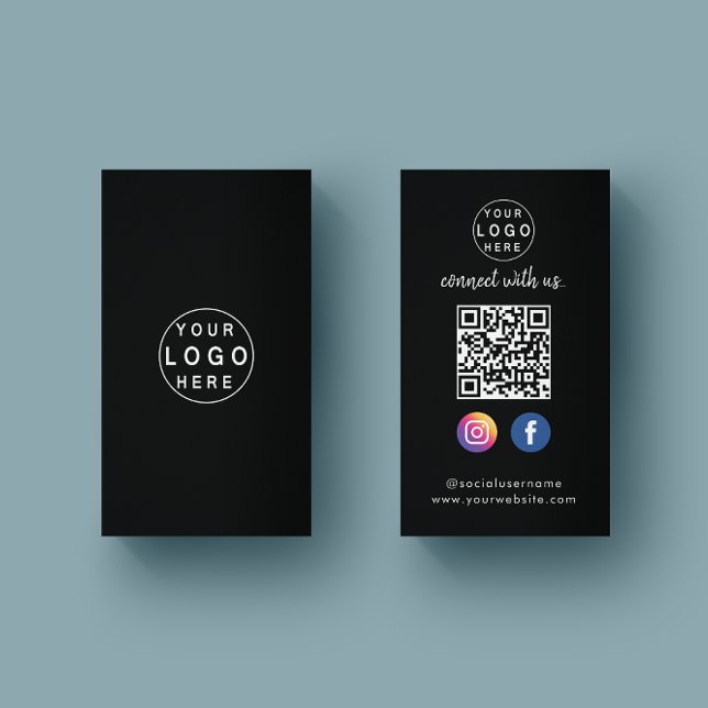 Connect with us | Social Media QR Code Black Business Card (Creator Uploaded)