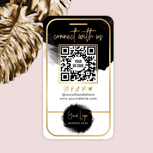 Connect With Us Social Media QR Code Black  Gold Business Card