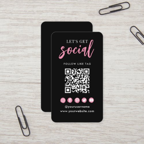 Connect With Us Social Media QR Code Black Pink Business Card