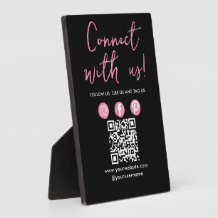 Connect With Us Social Media QR Code Black Pink Plaque