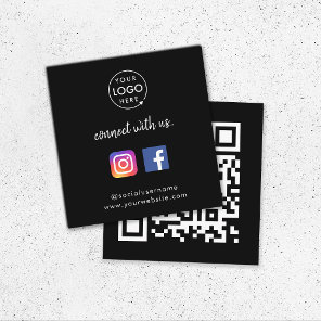 Connect with us | Social Media QR Code Black Square Business Card