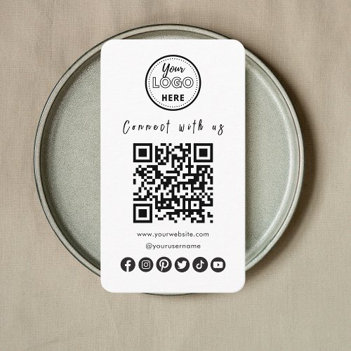 Connect With Us Social Media QR Code Black White Business Card
