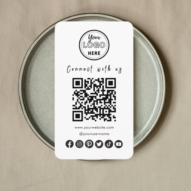 Connect With Us Social Media QR Code Black White Business Card (Creator Uploaded)