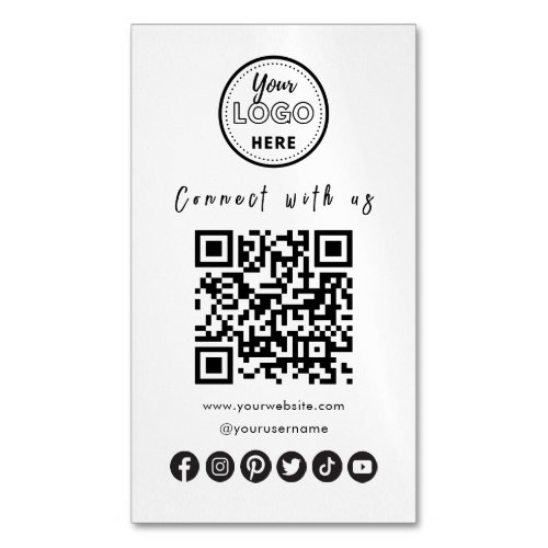 Connect With Us Social Media QR Code Black White Business Card Magnet