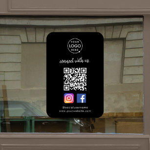 Connect with us   Social Media QR Code Black Window Cling