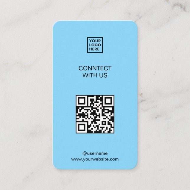 Connect with us Social Media QR Code Blue Business Card (Front)