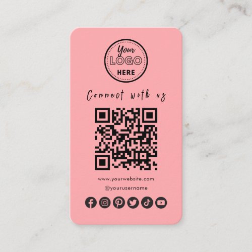 Connect With Us Social Media QR Code Blush Pink Business Card